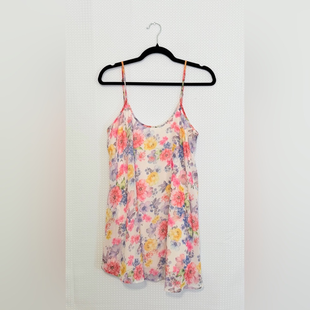 Show Me Your Mumu Floral Chiffon Mini Dress Pink Yellow Flowy Thin Straps Medium